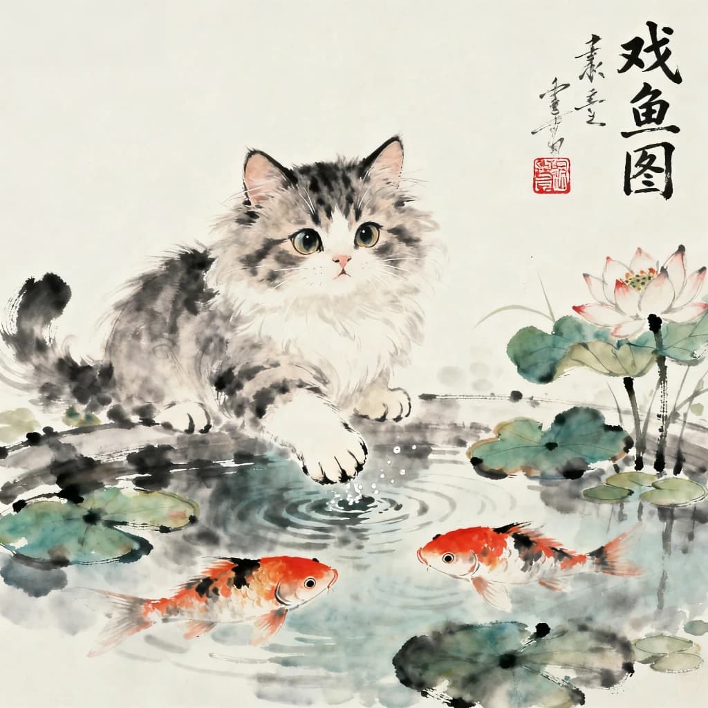 水墨画 鯉と遊ぶ preview